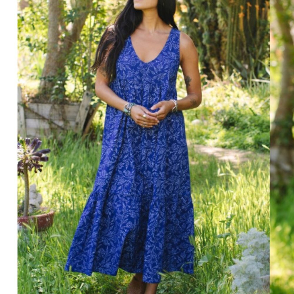 Rachel Pally Amelia Indigo Block Print Dress - Size XS